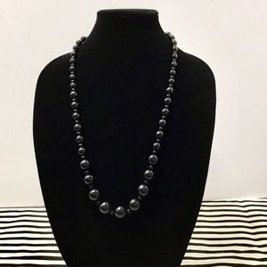 Glossy Black Graduated Beaded Necklace